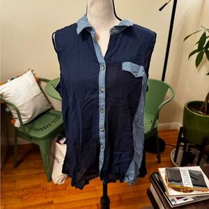Toad&Co Blue Sleeveless Button-Up Shirt